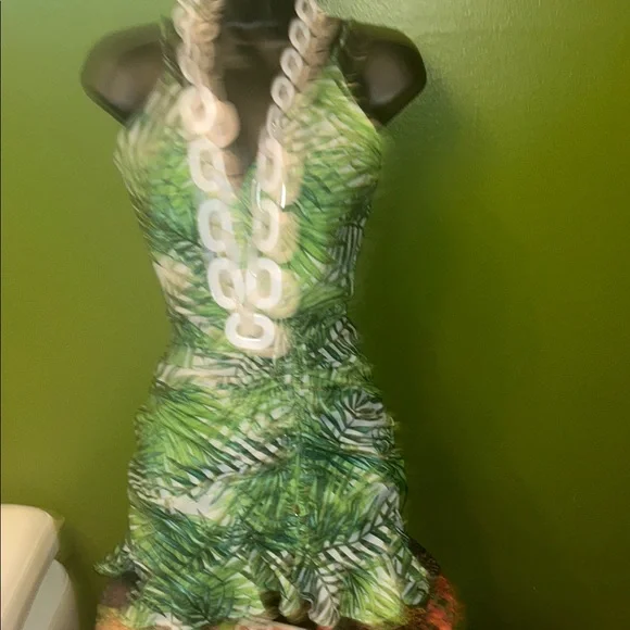 Luxxel Green Leaf Print Dress(adjustable straps) - Picture 5 of 10